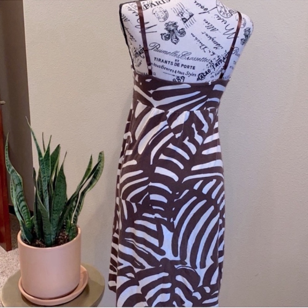 Nine West tropical strappy dress (S) brown/ivory jersey metallic - Picture 4 of 7
